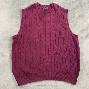 Club Room Sweater Vest Mens M Cable Knit V‎ Neck Burgundy Cotton Preppy Academia